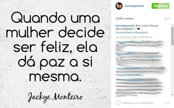 Graciele Lacerda publicou uma mensagem misteriosa no Instagram, justamente no horário da estreia de Zilu como apresentadora de TV
