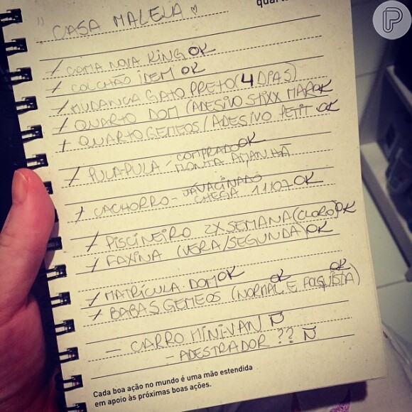 Luana Piovani mostrou em seu Instagram nesta sexta-feira, 3 de julho de 2015, uma lista de pendências