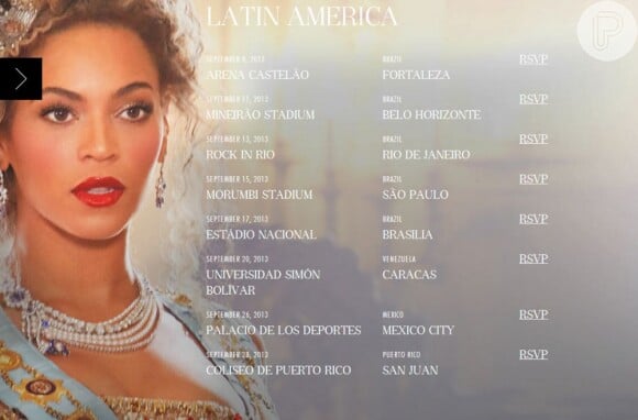 Beyoncé divulgou no site oficial as datas dos shows no Brasil