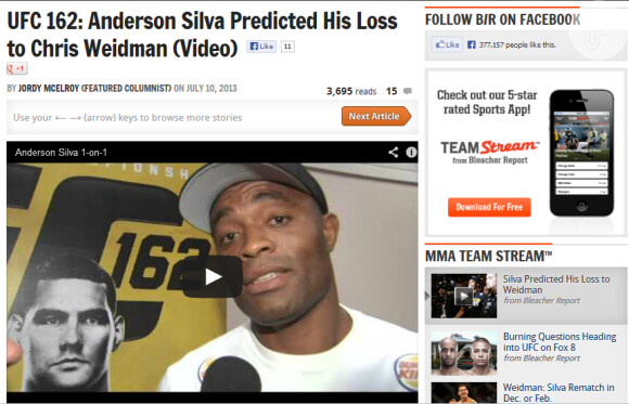 Site americano publica vídeo em que Anderson Silva teria previsto a derrota para Chris Weidman