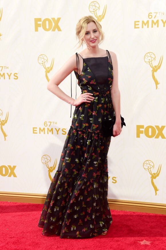 Laura Carmichael apostou em vestido floral da grife Erdem para o Emmy Awards 2015, neste domingo, 20 de setembro de 2015