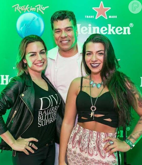 Maurício Mattar com a namorada Bianca, e a filha, Petra, de 20 anos, também marcaram presença no último dia de Rock in Rio, 27 de setembro de 2015