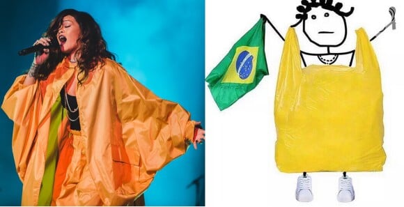 Rihanna ironizou seu look amarelo usado no Rock in Rio com foto de um saco plástico
