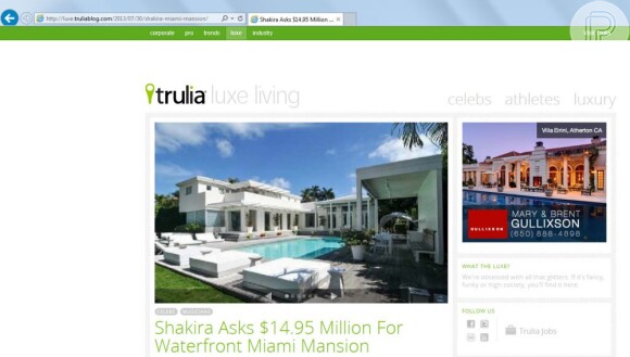 Anúncio de venda do mansão de Shakira nos Estados Unidos é vendida por R$ 34 milhões de reais