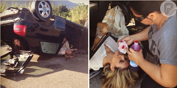 Gabriela Durlo postou uma foto no Instagram mostrando bastidores da gravação do acidente no Instagram