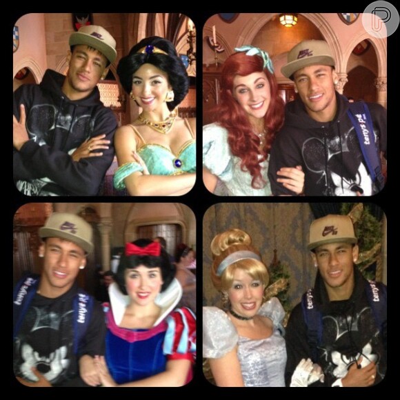 Neymar viaja para os Estados Unidos e tira foto com as princesas da Disney