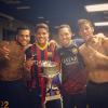 Neymar comemora o campeonato com os companheiros do Barça