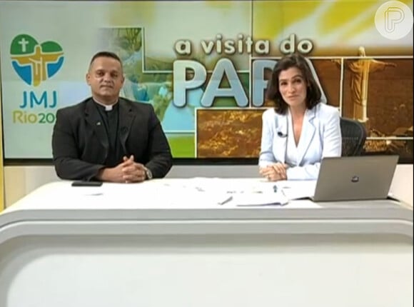 Renata Vasconcellos participou das transmissões da visita do Papa Francisco ao Brasil durante a Jornada Mundial da Juventude, em 2013