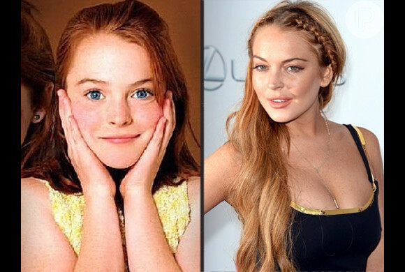 Lindsay Lohan virou mania mundial após o filme 'Operação Cupido', no qual interpretou gêmeas, aos 12 anos de idade (foto à esquerda). No entanto, a atriz já realizou tantas intervenções cirúrgicas, como aplicação de botox e mudança na estrutura do rosto, que não parece ter apenas 27 anos (foto à direita) - especial Dia das Crianças, 12 de outubro de 2013