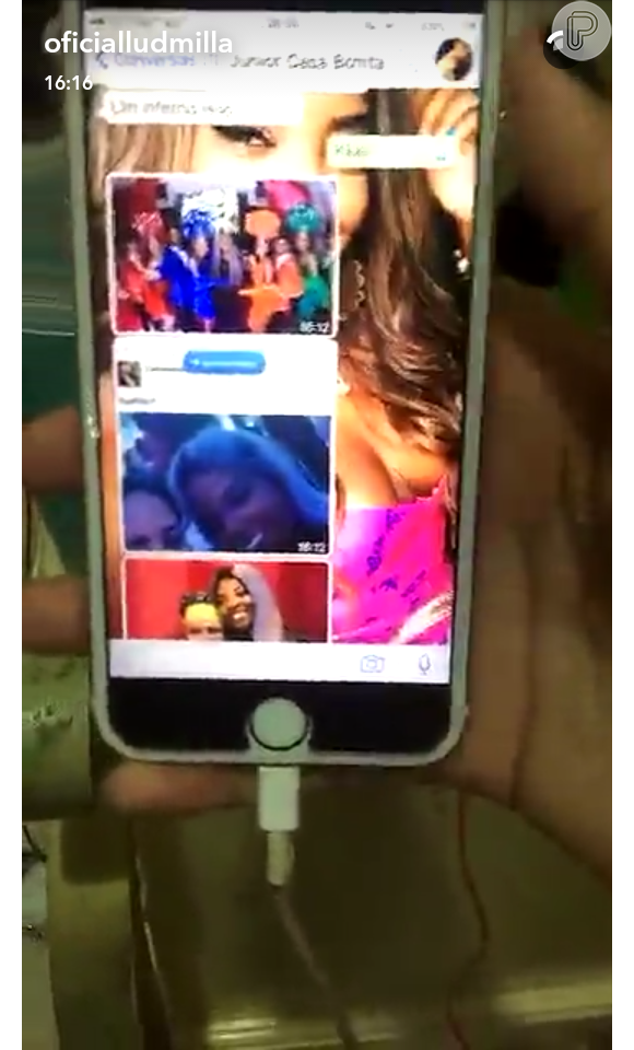 Ludmilla mostrou, no Snapchat, fotos que tirou com funcionários da festa