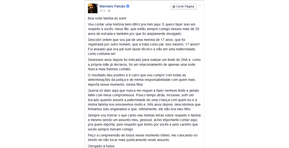 Foto: Marcelo Falcão, vocalista da banda 'O Rappa', usou seu Facebook ...
