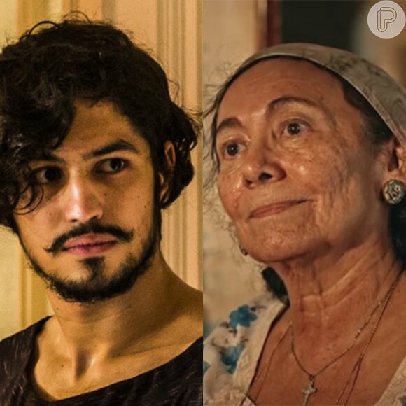 Piedade (Zezita Matos) vê Miguel (Gabriel Leone) e diz que ele 'tem bons olhos', em cena da novela 'Velho Chico', em maio de 2016