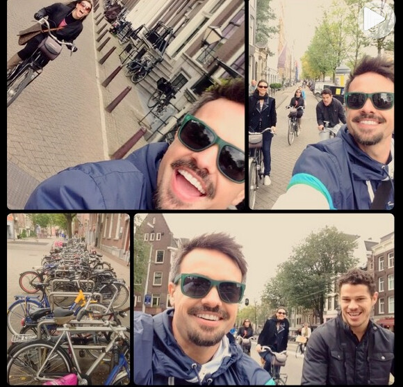 Débora Nascimento e José Loreto andam de bicicleta em Amsterdã, na Holanda, com Márcio Kieling e a namorada do ator