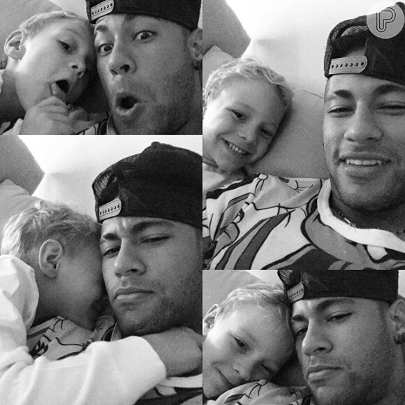 Neymar e o filho, Davi Lucca, ganharam elogios pelas caretas feitas em foto publicada no Instagram do jogador nesta terça-feira, 10 de maio de 2016: 'Lindos'