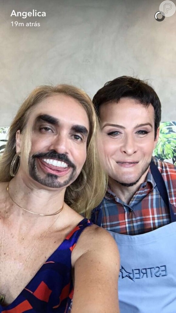 Angélica e Padre Fábio de Melo trocaram de rosto no aplicatico Snapchat