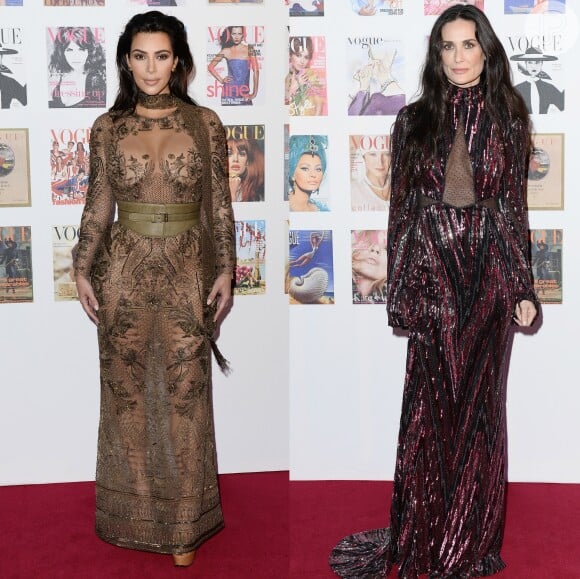 Kim Kardashian e Demi Moore apostaram em transparência para ir ao festival Vogue 100, em Londres, na Inglaterra, nesta segunda-feira, 23 de maio de 2016
