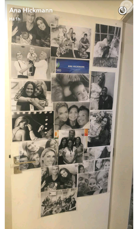 Porta do camarim de Ana Hickmann na Record foi decorada com fotos da família e de amigos de trabalho da apresentadora