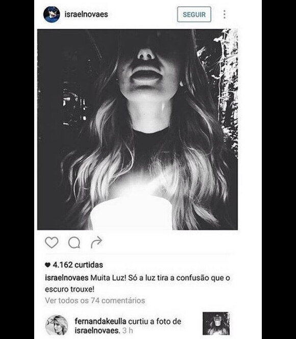 O cantor Israel Novaes postou foto de Fernanda Keulla no Instagram e levantou suspeita de romance