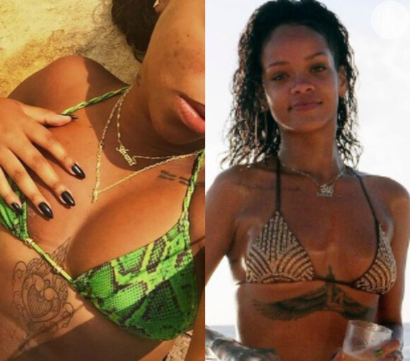 Mas essa não é a primeira vez que Ludmilla se inspira em uma tatuagem de Rihanna. No ano passado, a funkeira fez uma entre os seios, mesmo lugar que a intérprete do hit 'Work' tem