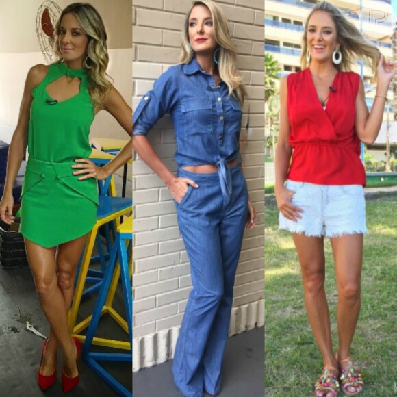 Entre os figurinos mais usados pela apresentadora Ticiane Pinheiro estão as calças flaire em diferentes materiais. Ela também não abre mão de vestidos que valorizam o corpo