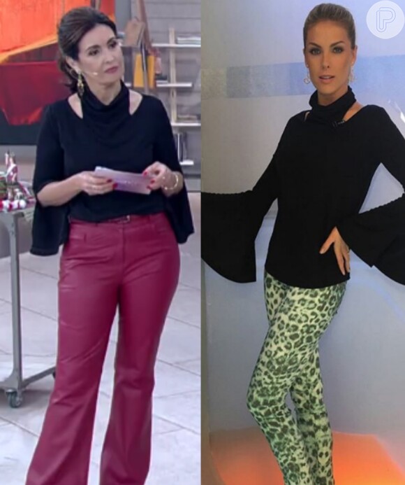 As apresentadoras Fatima Bernardes e Ana Hickmann usaram a mesma blusa no 'Encontro' e no 'Hoje em Dia'