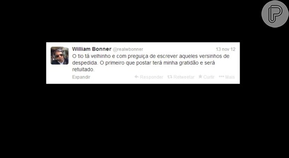 William Bonner promovendo uma brincadeira com seus seguidores no Twitter
