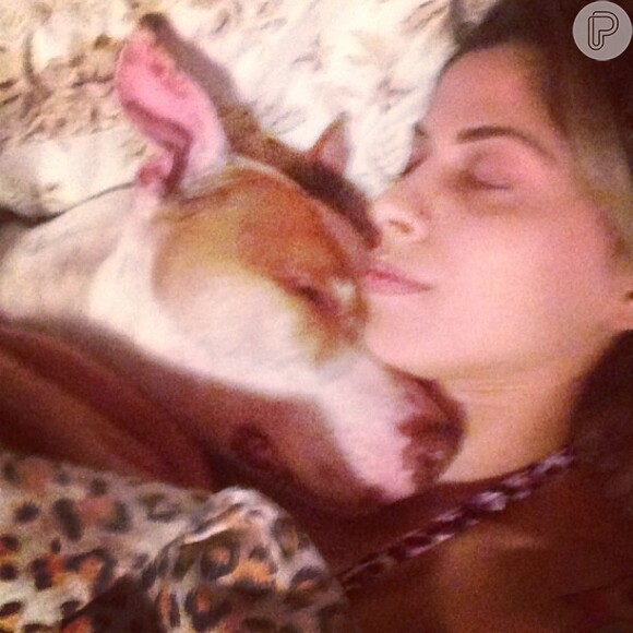Vanessa Mesquita, do 'BBB14', dorme com seu pitbull