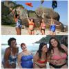 Fabiana Karla, Cacau Protásio, Mariana Xavier, Simone Gutierrez posam de biquíni na praia e jogam suas cangas para o alto