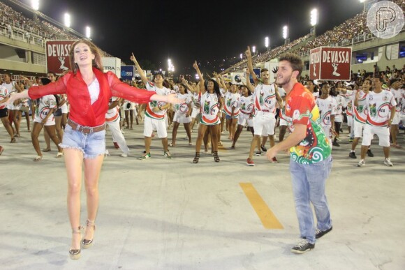 Marna Ruy Barbosa e Klebber Toledo participam de ensaio técnico do Carnaval 2014 na Marquês de Sapucaí, no Rio de Janeiro, em 9 de fevereiro de 2014