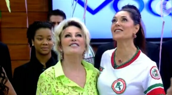 Christiane Torloni entra em clima de Carnaval com com ritmistas da Grande Rio no programa 'Mais Você'