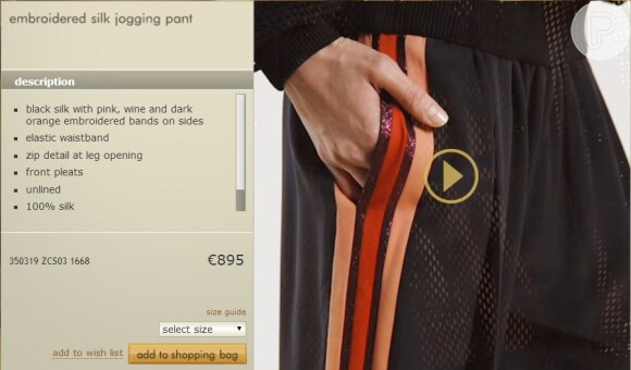 Calça usada por Juliana Paes da grife Gucci, avaliada em R$ 3 mil
