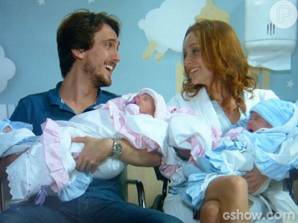 Marcelo (Igor Angelkorte) e Priscila (Laila Zaid) se tornam pais de quadrigêmeos no último capítulo de 'Além do Horizonte', em 2 de maio de 2014