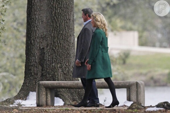 Sylvester Stallone roda cena do filme 'Grudge Match' com Kim Basinger em Nova Orleans, EUA, em 28 de janeiro de 2013