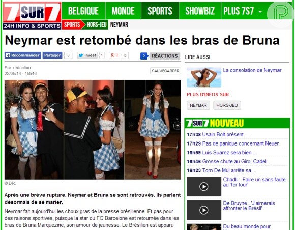 O site belga '7 sur 7' disse que Neymar voltou para os braços de Bruna Marquezine e já pensa em casamento