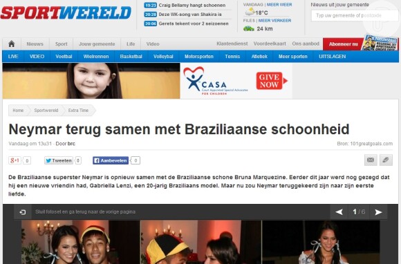 O jornal 'Sport Wereld', também da Bélgica, diz que Neymar está de volta com a beleza brasileira
