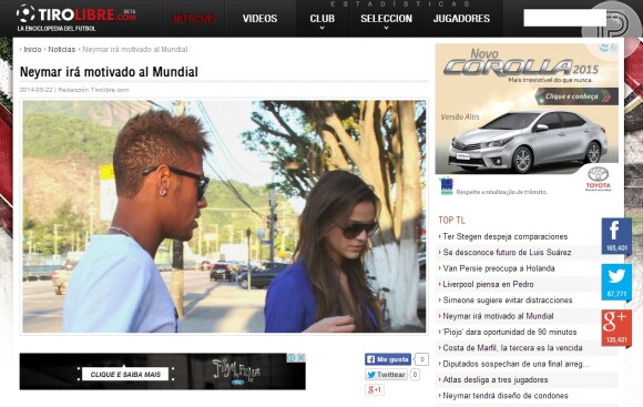 O site mexicano 'Tiro Libre' brincou sobre o retorno, dizendo que Neymar irá mais motivado pra Copa do Mundo