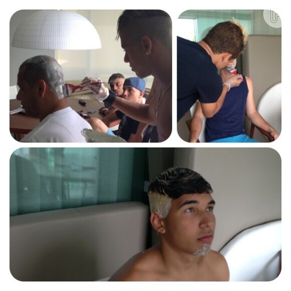 Neymar mostra fotomontagem dele pintando o cabelo dos seus amigos