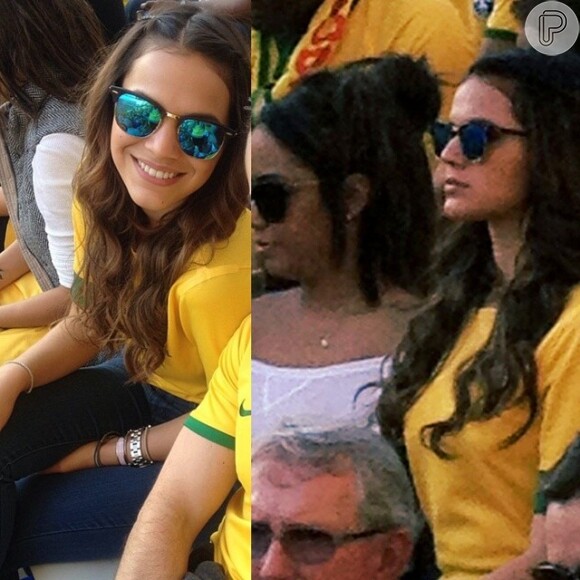 Bruna Marquezine e a irmã de Neymar, Rafaella, no estádio do Itaquerão