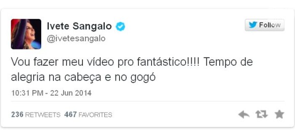 Ivete Sangalo fez um apelo em seu Twitter para que seus fãs também mandassem vídeos sugerindo a sua música