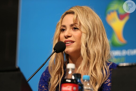 Shakira participa de coletiva de imprensa antes de cantar na final da Copa do Mundo, no Rio de Janeiro (12 de julho de 2014)