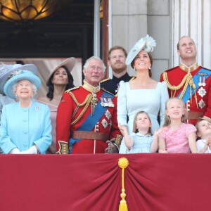 Família Real na prestigia a tradicional parada militar 'Trooping The Colour', realizada em Londres, na Inglaterra, na manhã deste sábado, 9 de junho de 2018