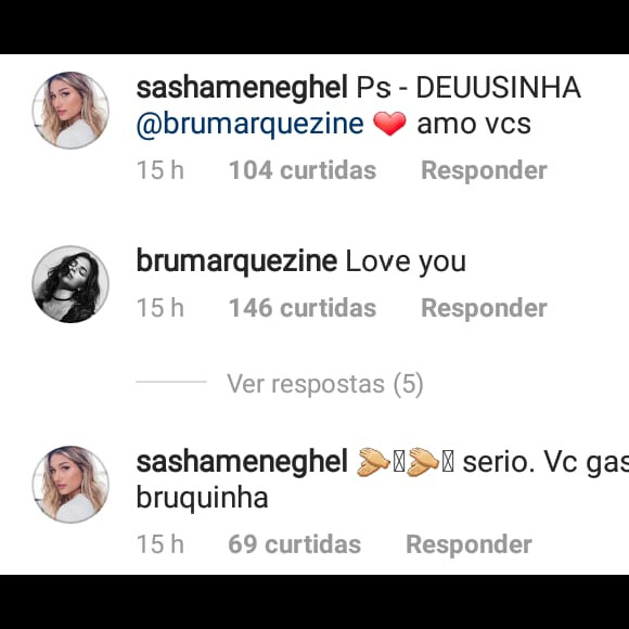 Bruna Marquezine foi elogiada por Sasha Meneghel em foto sensual