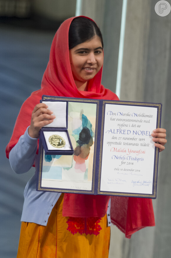 Malala Yousafzai recebeu o Prêmio Nobel da Paz em dezembro de 2014, por sua luta pelo direto de acesso à educação