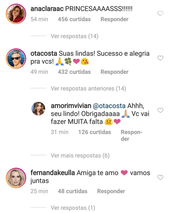 Otaviano desejou sucesso para Vivian Amorim em publicação no Instagram nesta segunda-feira, dia 16 de julho de 2018