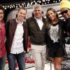Claudia Leitte, Lulu Santos, Carlinhos Brown, Daniel e Tiago Leifert posam para foto durante as primeiras gravações do 'The Voice Brasil'