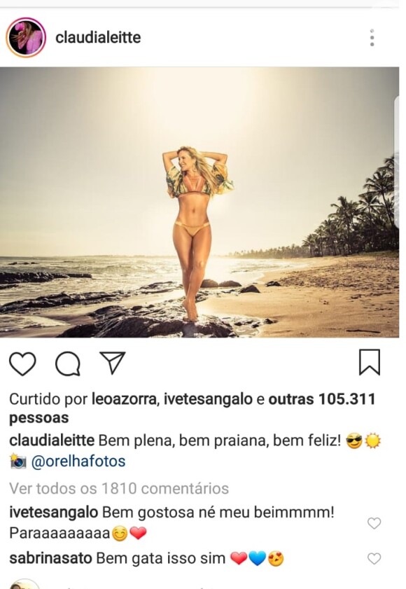 Ivete Sangalo deixa elogio em foto de Claudia Leitte de biquíni