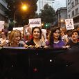 Tainá Müller, Letícia Sabatella e Fernanda Paes Leme na manifestação contra o candidato à Presidência da República Jair Bolsonaro