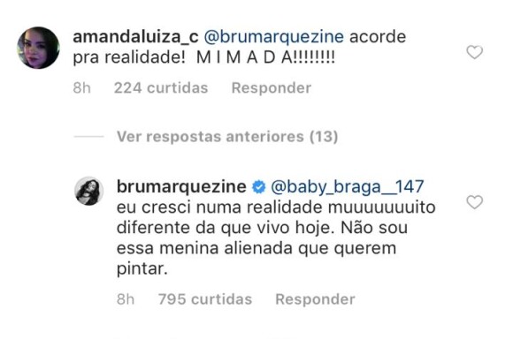 Bruna Marquezine rebate críticas em seu perfil do Instagram após eleições, neste domingo, 7 de outubro de 2018