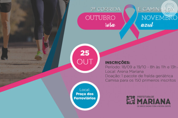 A 2ª Corrida e Caminhada Outubro Rosa – Novembro Azul vai acontecer em Mariana, Minas Gerais, no dia 25 de outubro