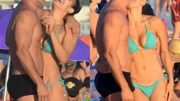 É o amor! Malvino Salvador e Kyra Gracie trocam beijos em praia do Rio. Veja!